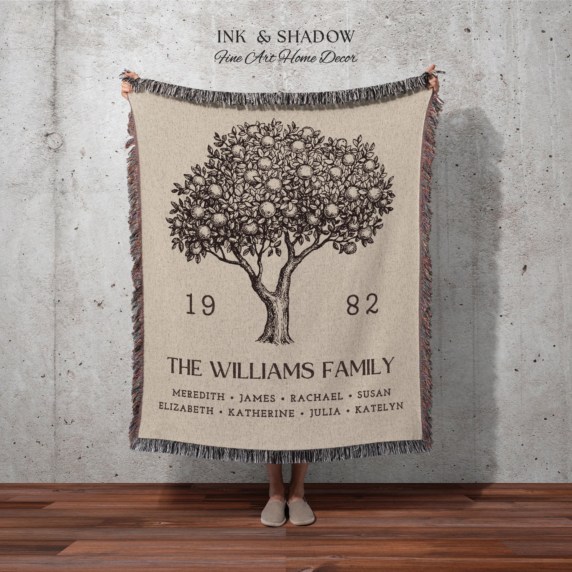 Personalized Family Tree Blanket Woven Tapestry | Family Tree Wall Art Blanket Custom Family Gift | Sentimental Gift for Mom Personalized |