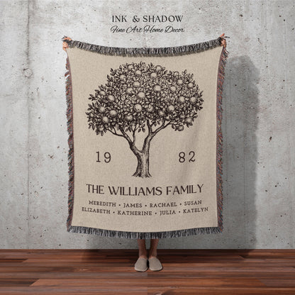 Personalized Family Tree Blanket Woven Tapestry | Family Tree Wall Art Blanket Custom Family Gift | Sentimental Gift for Mom Personalized |