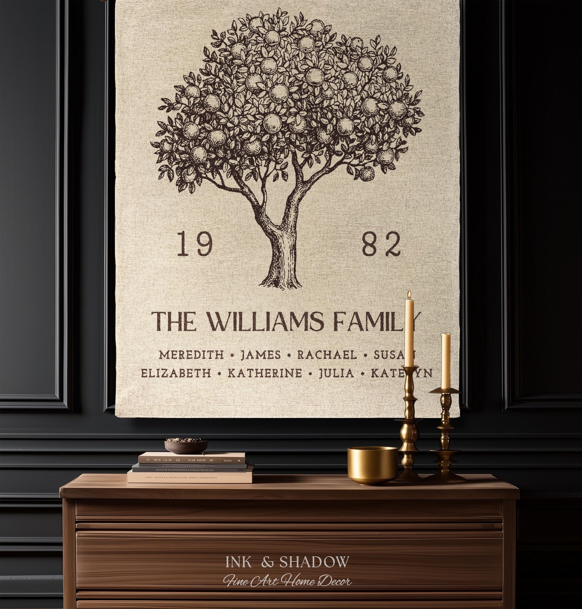 Personalized Family Tree Blanket Woven Tapestry | Family Tree Wall Art Blanket Custom Family Gift | Sentimental Gift for Mom Personalized |