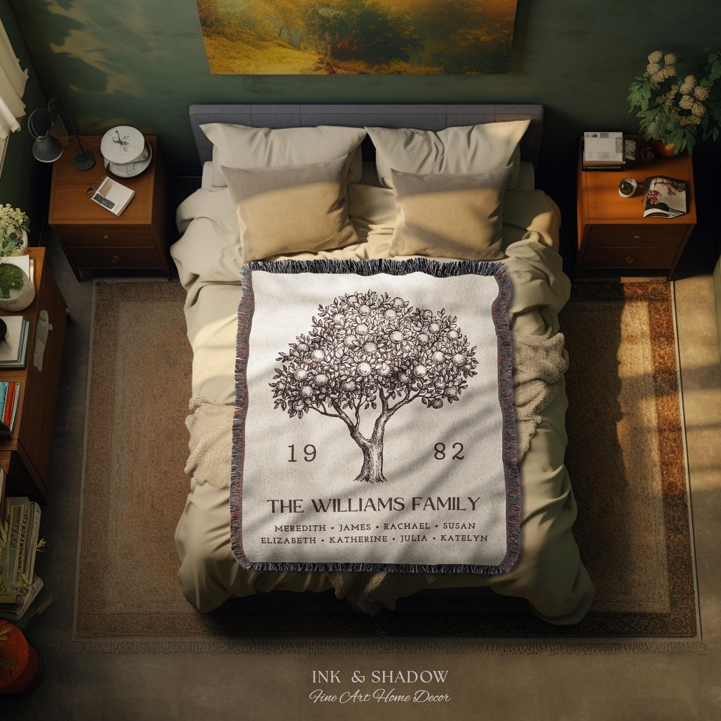 Personalized Family Tree Blanket Woven Tapestry | Family Tree Wall Art Blanket Custom Family Gift | Sentimental Gift for Mom Personalized |