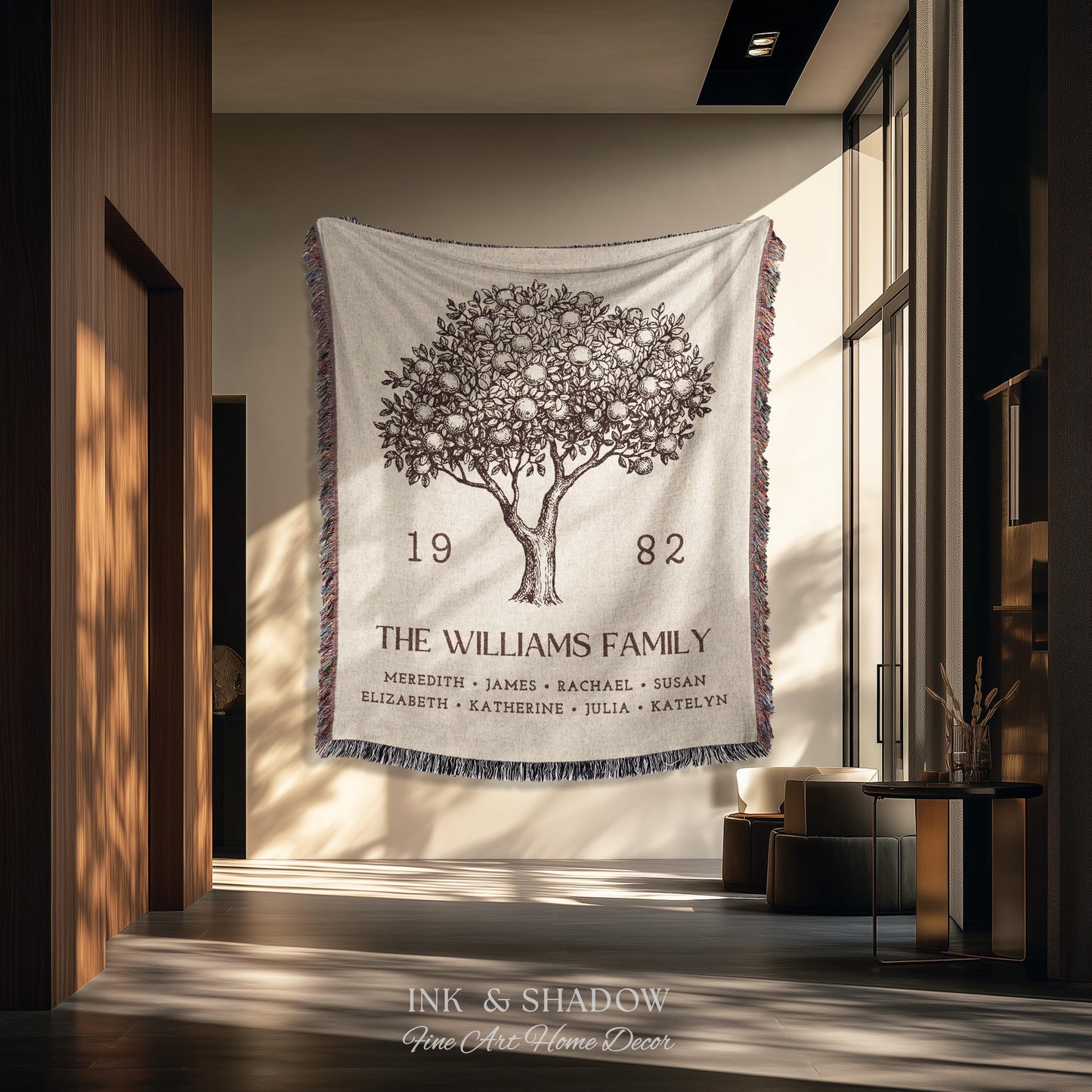 Personalized Family Tree Blanket Woven Tapestry | Family Tree Wall Art Blanket Custom Family Gift | Sentimental Gift for Mom Personalized |