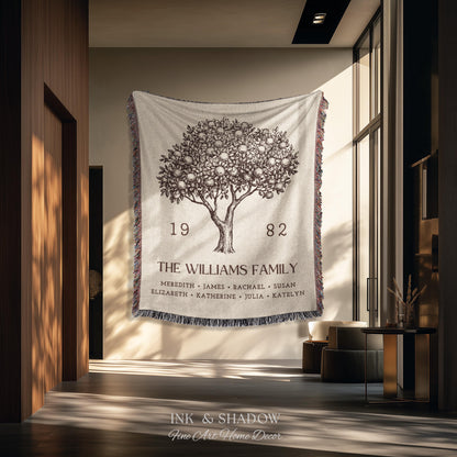 Personalized Family Tree Blanket Woven Tapestry | Family Tree Wall Art Blanket Custom Family Gift | Sentimental Gift for Mom Personalized |