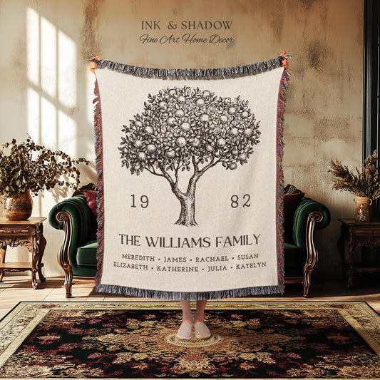Personalized Family Tree Blanket Woven Tapestry | Family Tree Wall Art Blanket Custom Family Gift | Sentimental Gift for Mom Personalized |