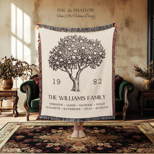 Personalized Family Tree Blanket Woven Tapestry | Family Tree Wall Art Blanket Custom Family Gift | Sentimental Gift for Mom Personalized |