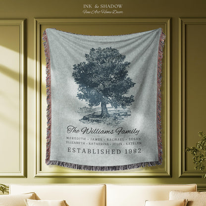 Custom Family Tree Blanket Woven Tapestry | Family Tree Wall Art Blanket Custom Family Gift | Sentimental Gift for Grandmother Personalized