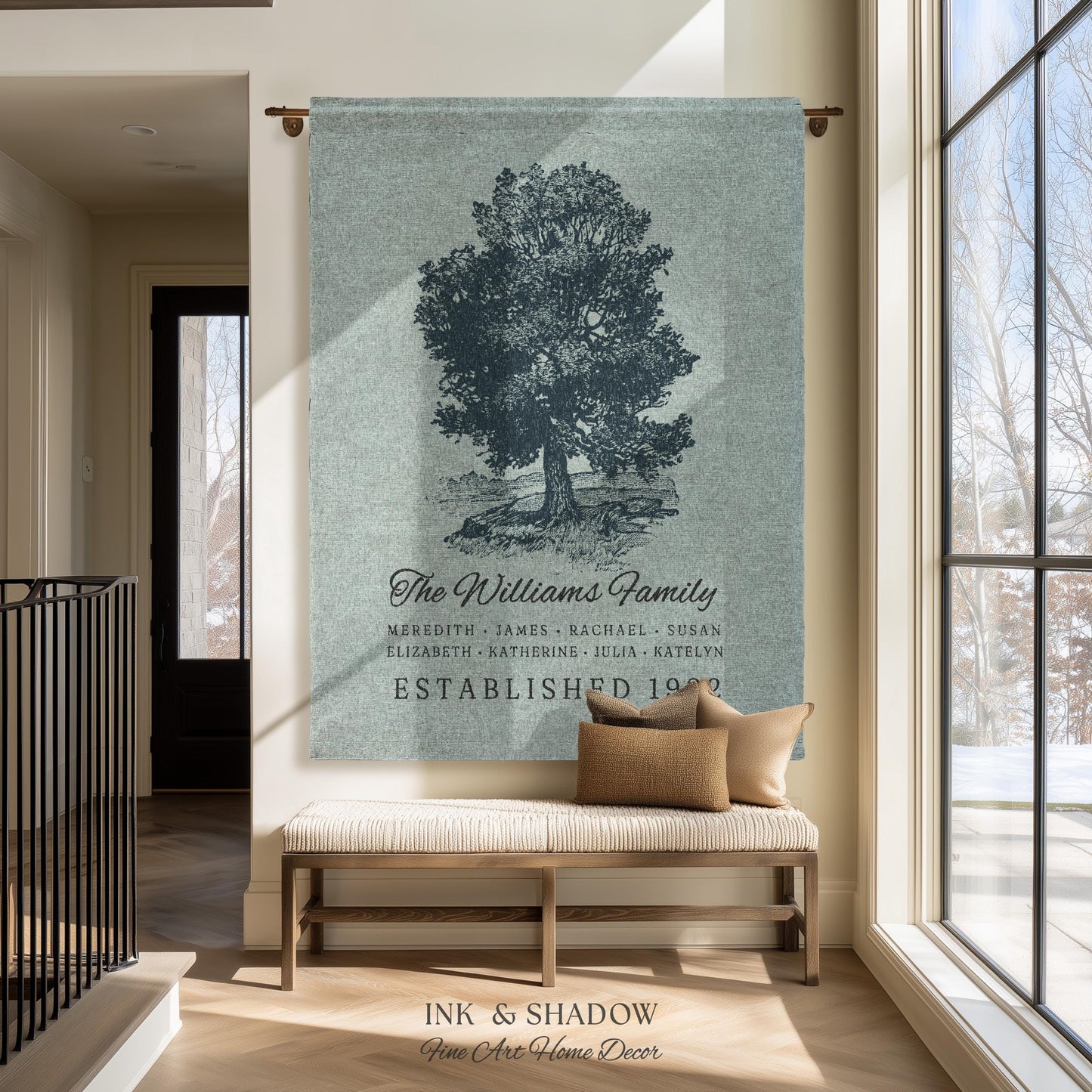 Custom Family Tree Blanket Woven Tapestry | Family Tree Wall Art Blanket Custom Family Gift | Sentimental Gift for Grandmother Personalized