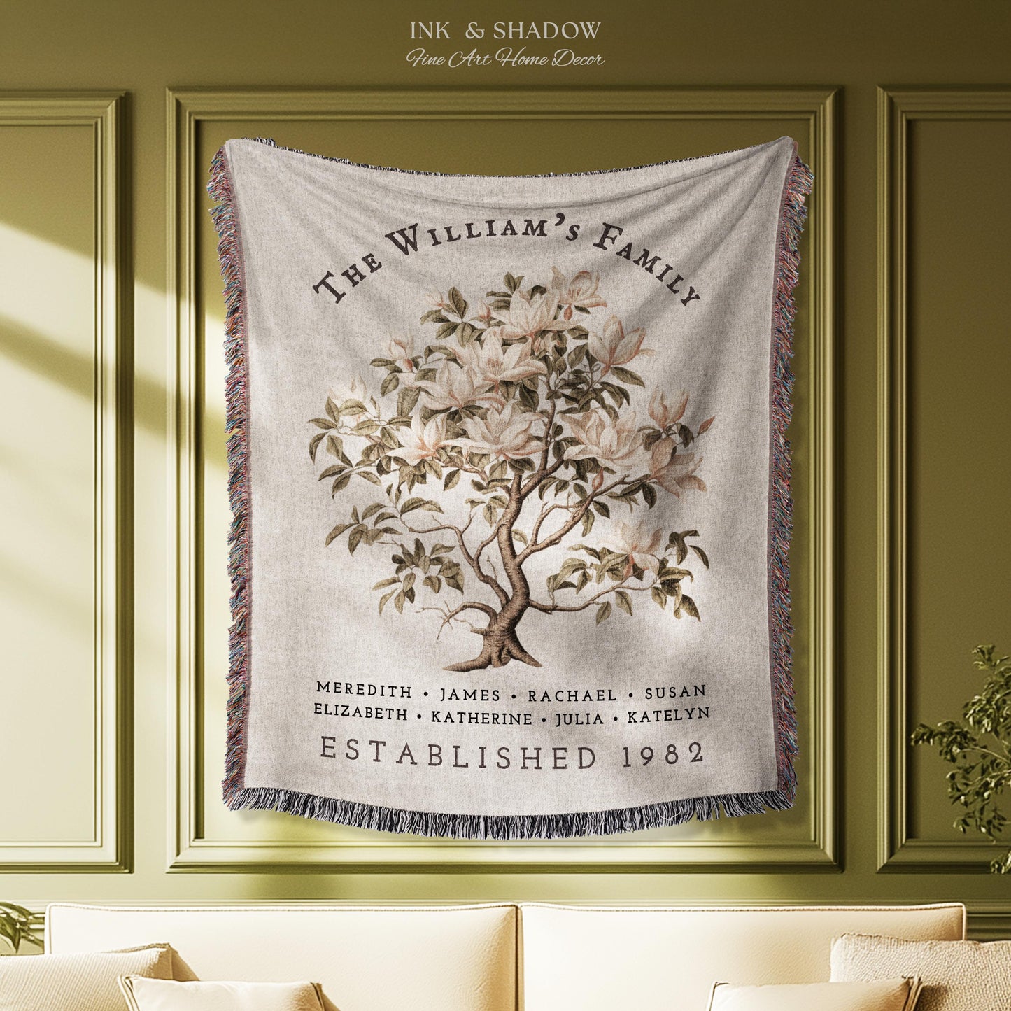 Vintage Family Tree Blanket | Family Name Blanket Custom Family Tree Gift Unique Gift for Mom Personalized Family Name Gift Personalized |