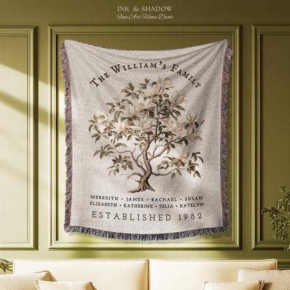 Vintage Family Tree Blanket | Family Name Blanket Custom Family Tree Gift Unique Gift for Mom Personalized Family Name Gift Personalized |