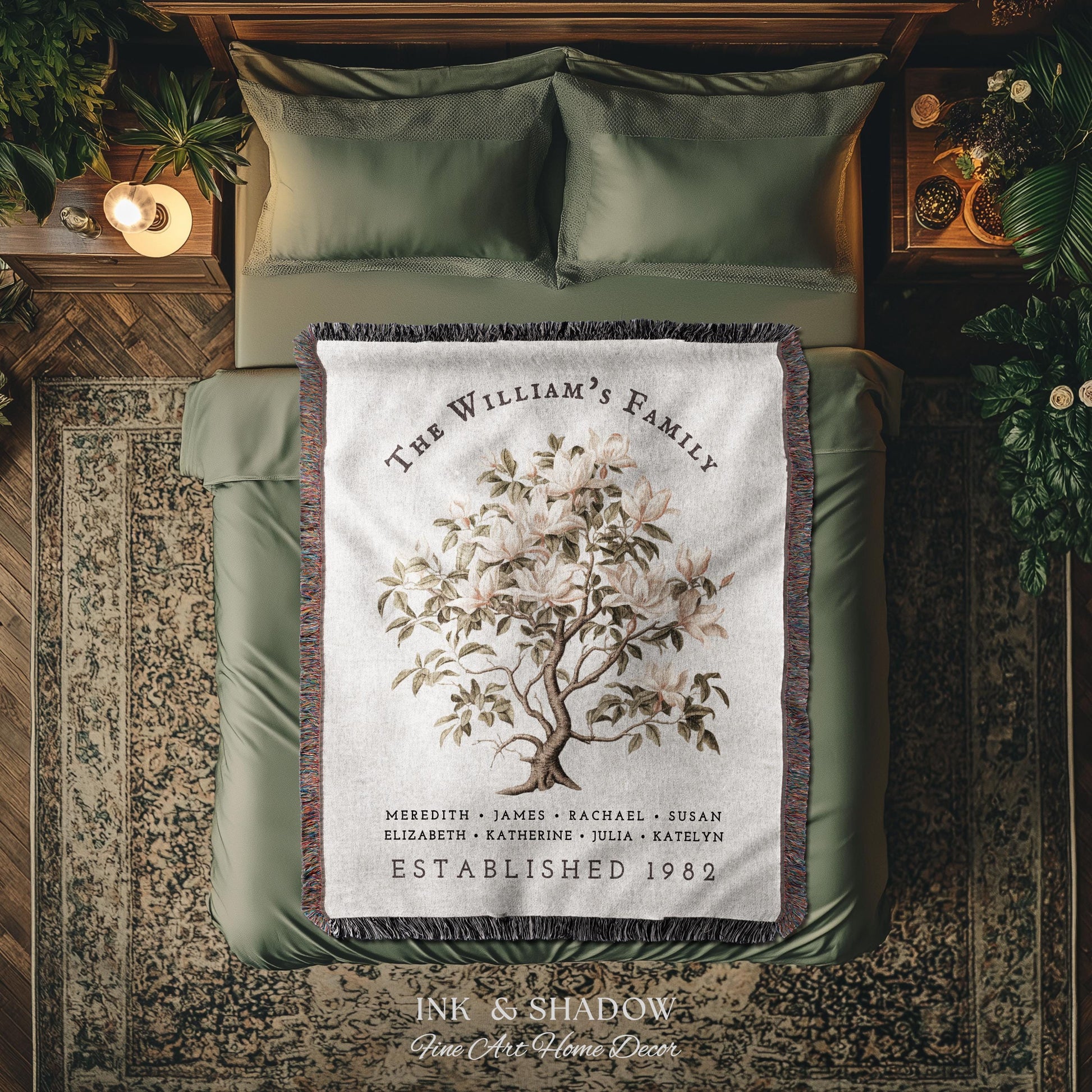 Vintage Family Tree Blanket | Family Name Blanket Custom Family Tree Gift Unique Gift for Mom Personalized Family Name Gift Personalized |