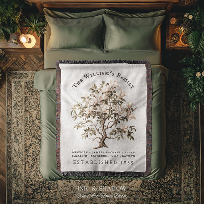 Vintage Family Tree Blanket | Family Name Blanket Custom Family Tree Gift Unique Gift for Mom Personalized Family Name Gift Personalized |