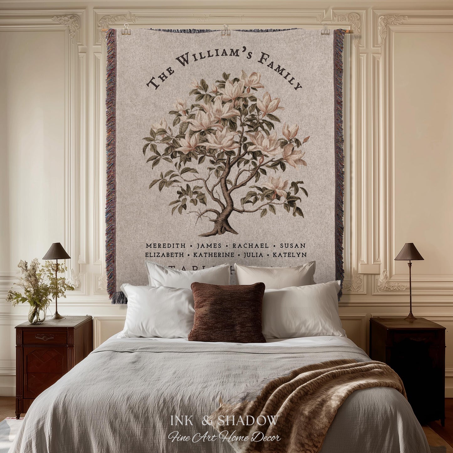 Vintage Family Tree Blanket | Family Name Blanket Custom Family Tree Gift Unique Gift for Mom Personalized Family Name Gift Personalized |