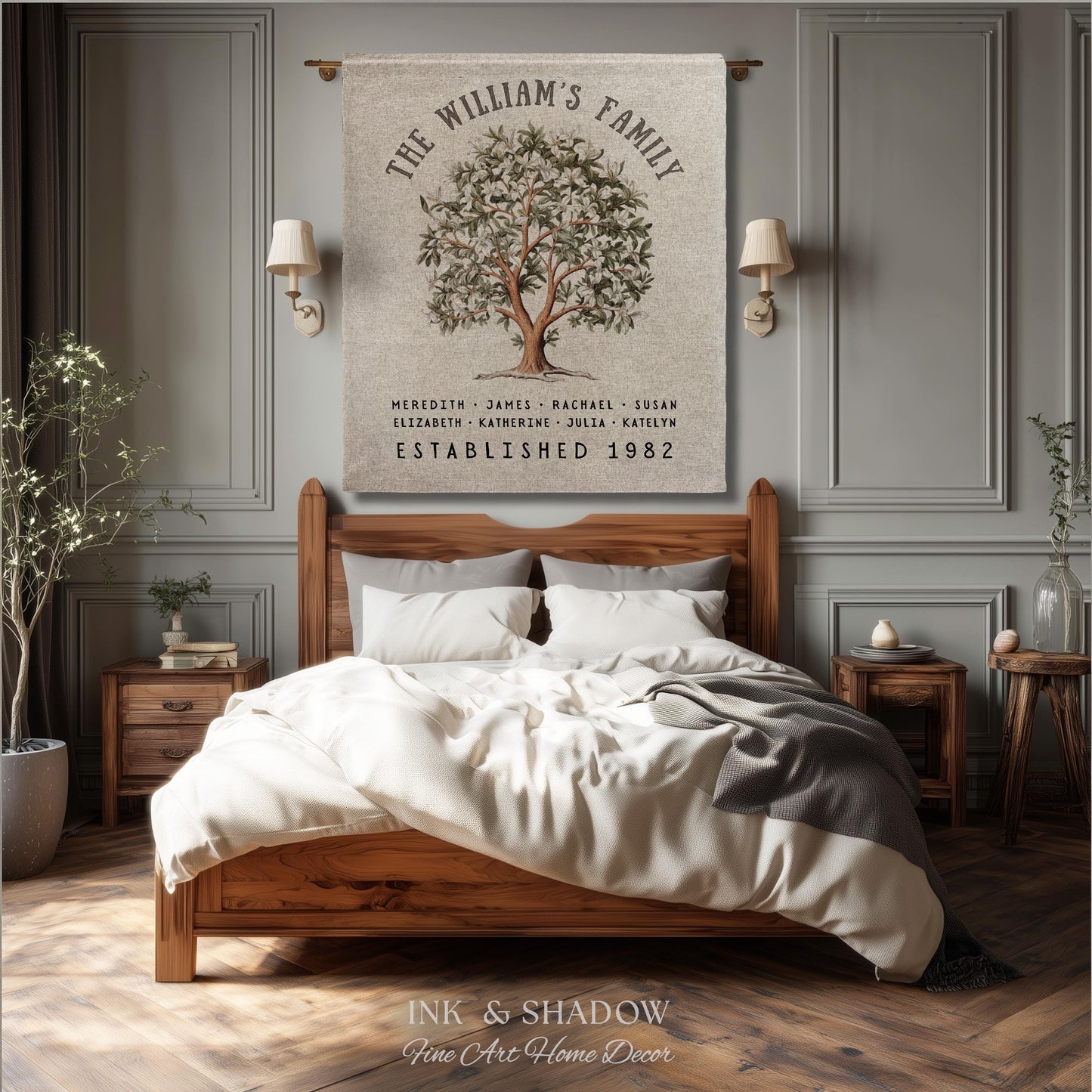 Magnolia Tree Family Name Blanket | Customized Family Tree Blanket Custom Family Gift Sentimental Gift for Mom Personalized Family Name Gift