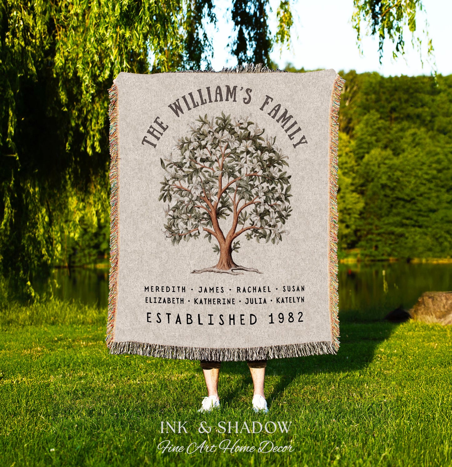 Magnolia Tree Family Name Blanket | Customized Family Tree Blanket Custom Family Gift Sentimental Gift for Mom Personalized Family Name Gift