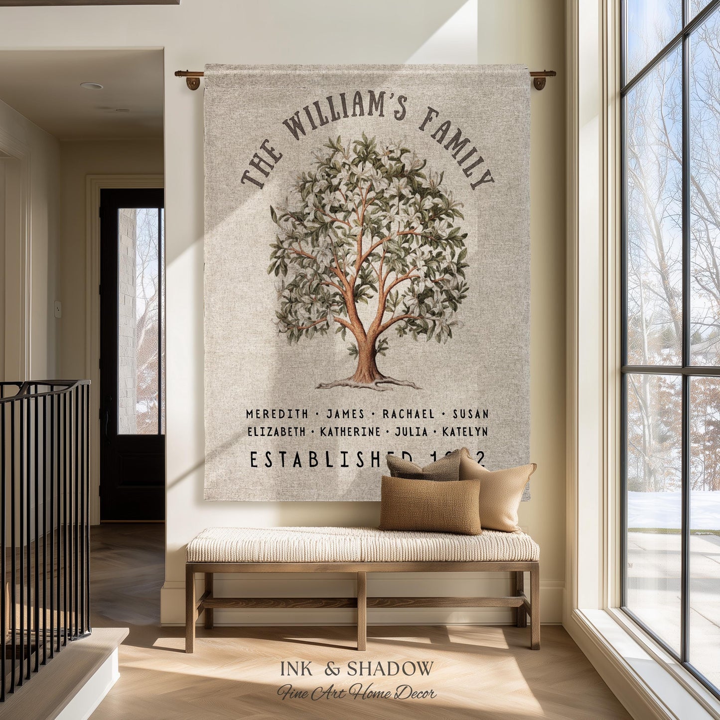 Magnolia Tree Family Name Blanket | Customized Family Tree Blanket Custom Family Gift Sentimental Gift for Mom Personalized Family Name Gift