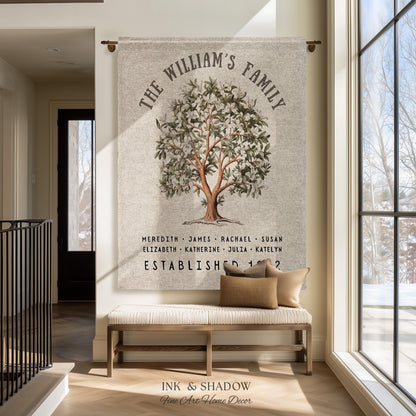 Magnolia Tree Family Name Blanket | Customized Family Tree Blanket Custom Family Gift Sentimental Gift for Mom Personalized Family Name Gift