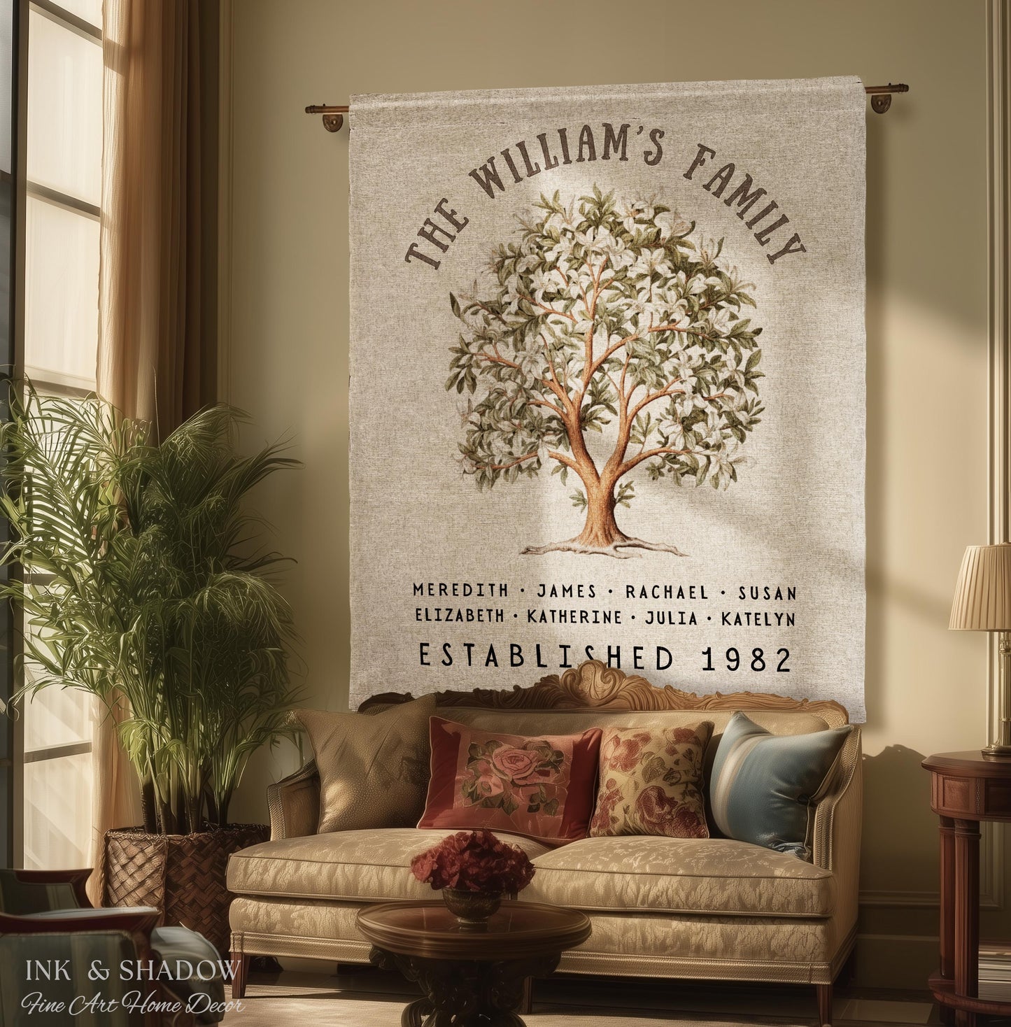 Magnolia Tree Family Name Blanket | Customized Family Tree Blanket Custom Family Gift Sentimental Gift for Mom Personalized Family Name Gift