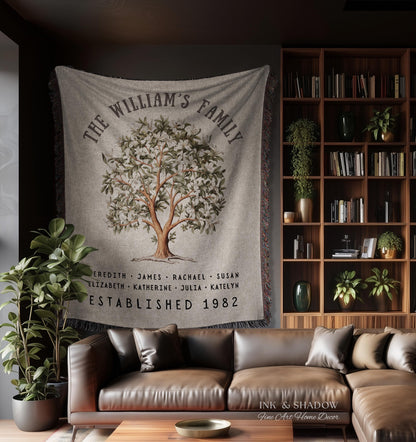 Magnolia Tree Family Name Blanket | Customized Family Tree Blanket Custom Family Gift Sentimental Gift for Mom Personalized Family Name Gift