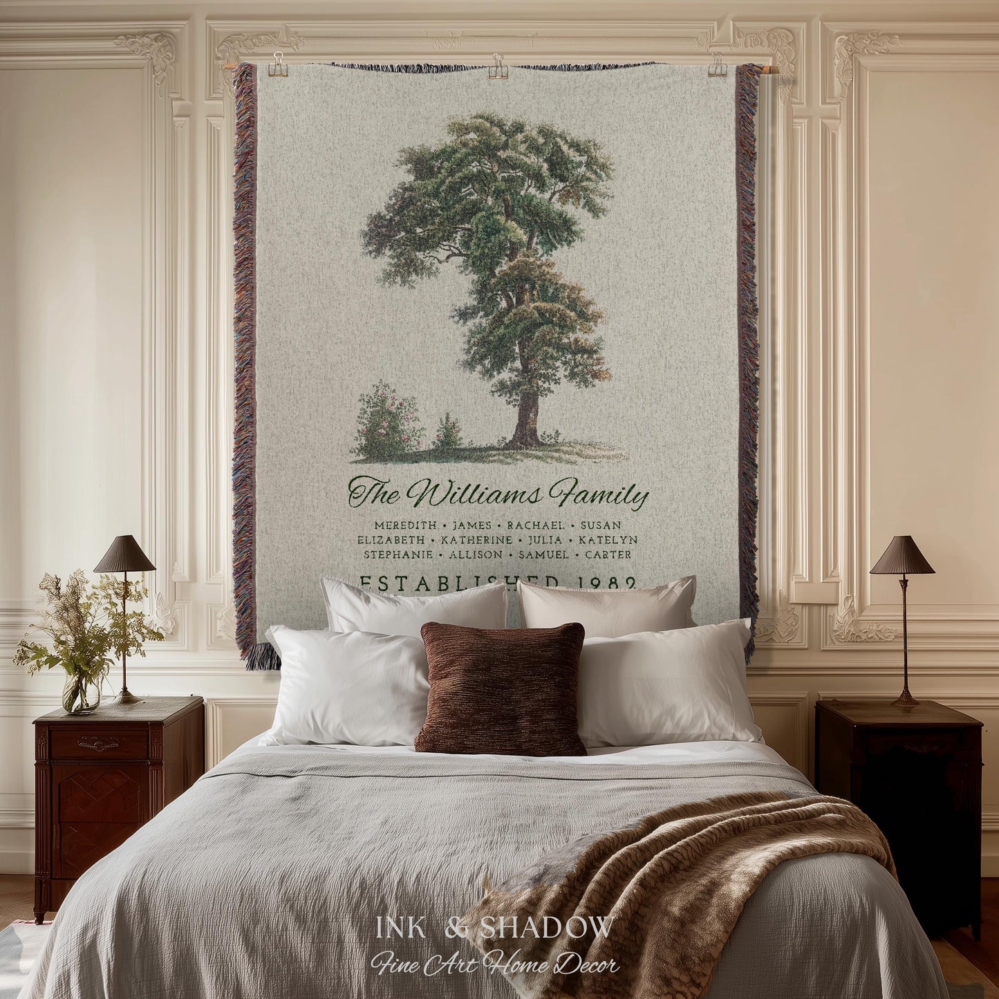 Vintage Family Tapestry Personalized | Family Tree Blanket Custom Family Gift Meaningful | Wedding Gift Sentimental Gift for Family Tree |