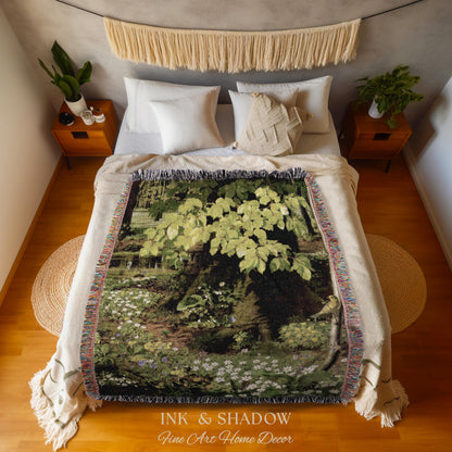 Dark Botanical Tapestry | Renaissance Art Woven Blanket | Victorian Gothic Aesthetic Tapestry Woven | Bookish Room Decor Aesthetic Blanket