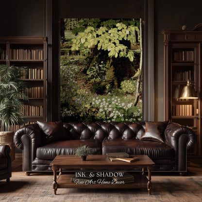 Dark Botanical Tapestry | Renaissance Art Woven Blanket | Victorian Gothic Aesthetic Tapestry Woven | Bookish Room Decor Aesthetic Blanket