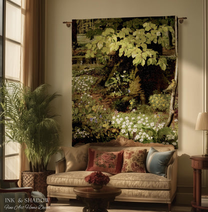 Dark Botanical Tapestry | Renaissance Art Woven Blanket | Victorian Gothic Aesthetic Tapestry Woven | Bookish Room Decor Aesthetic Blanket