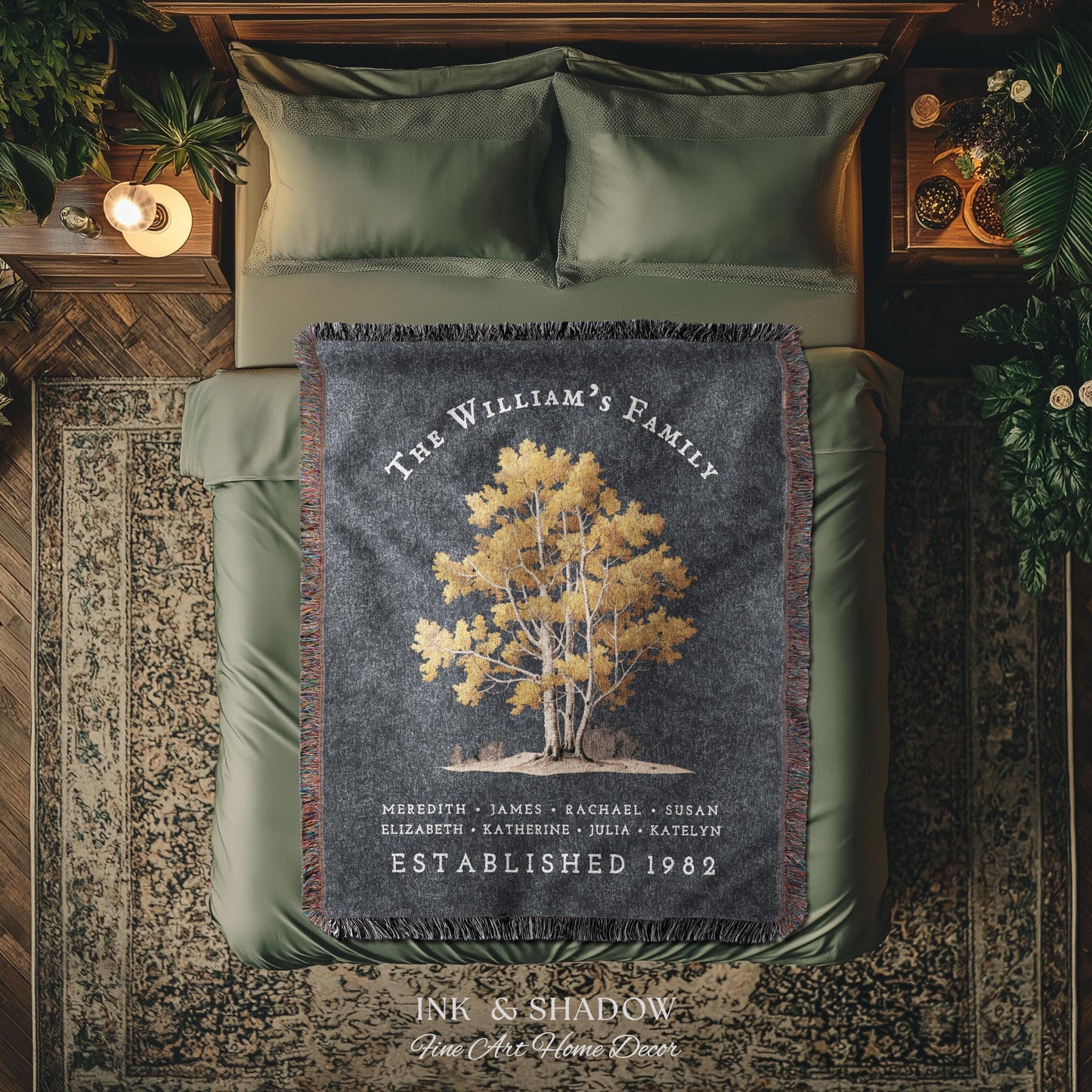 Custom Family Name Blanket Woven | Family Tree Wall Art Blanket Custom Family Gift Sentimental Gift for Mom Personalized Heritage Blanket |