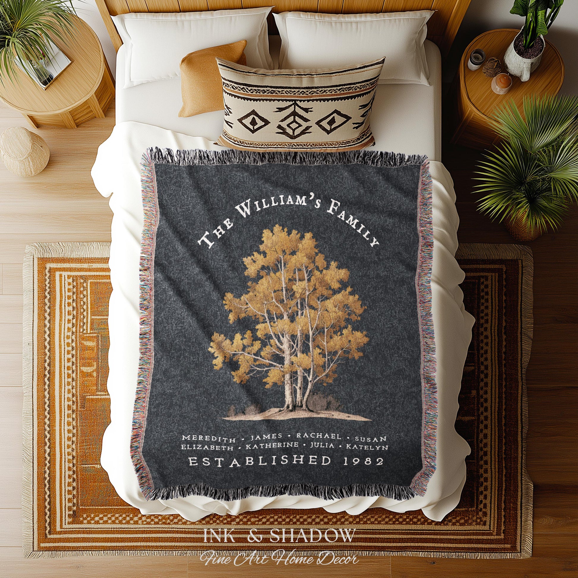 Custom Family Name Blanket Woven | Family Tree Wall Art Blanket Custom Family Gift Sentimental Gift for Mom Personalized Heritage Blanket |