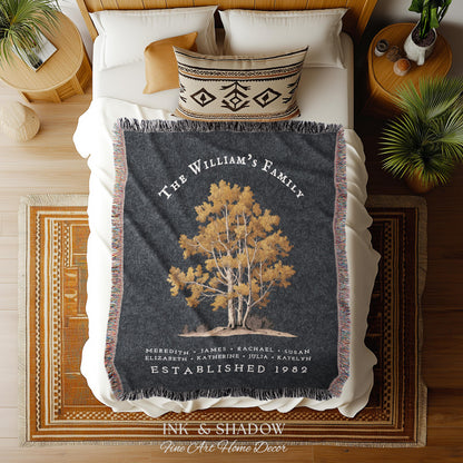 Custom Family Name Blanket Woven | Family Tree Wall Art Blanket Custom Family Gift Sentimental Gift for Mom Personalized Heritage Blanket |