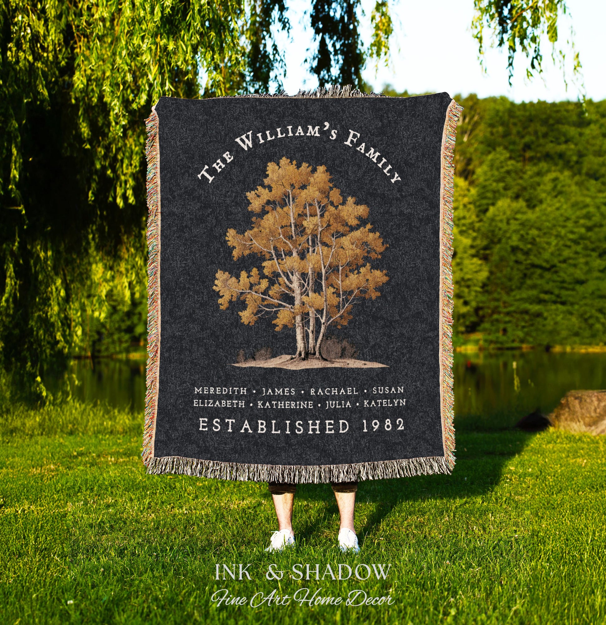 Custom Family Name Blanket Woven | Family Tree Wall Art Blanket Custom Family Gift Sentimental Gift for Mom Personalized Heritage Blanket |