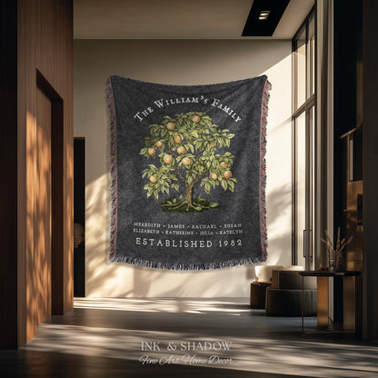 Peach Tree Family Name Blanket | Customized Family Tree Blanket Custom Family Gift Sentimental Gift for Mom Personalized Family Name Gift |