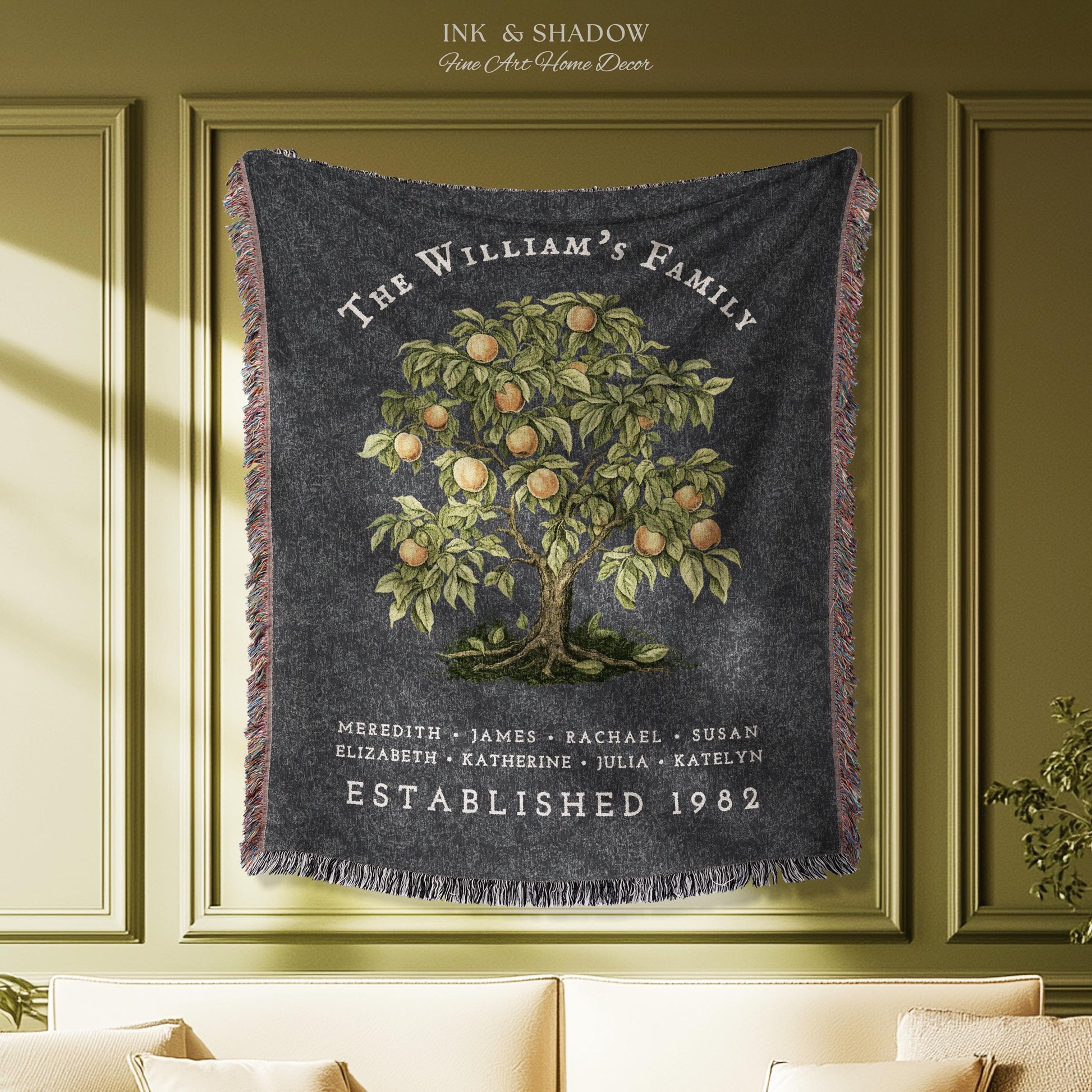 Peach Tree Family Name Blanket | Customized Family Tree Blanket Custom Family Gift Sentimental Gift for Mom Personalized Family Name Gift |