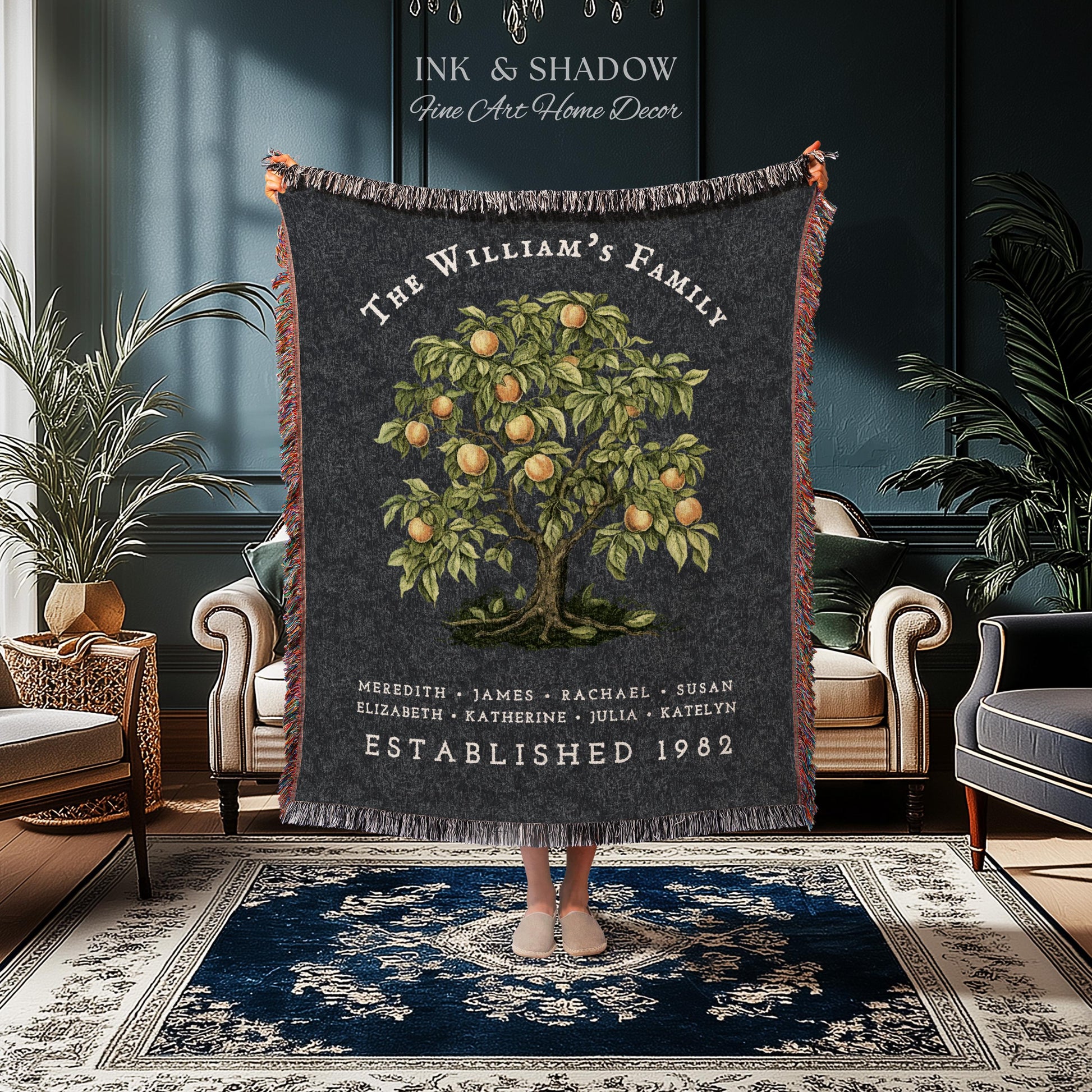 Peach Tree Family Name Blanket | Customized Family Tree Blanket Custom Family Gift Sentimental Gift for Mom Personalized Family Name Gift |