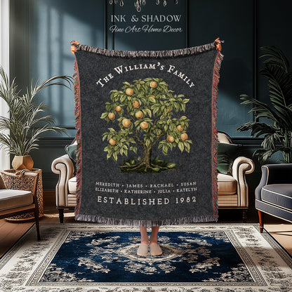 Peach Tree Family Name Blanket | Customized Family Tree Blanket Custom Family Gift Sentimental Gift for Mom Personalized Family Name Gift |
