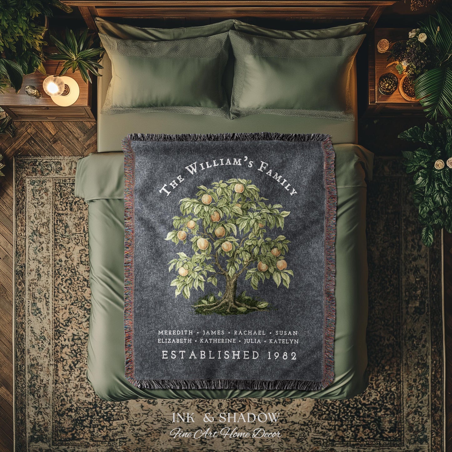 Peach Tree Family Name Blanket | Customized Family Tree Blanket Custom Family Gift Sentimental Gift for Mom Personalized Family Name Gift |