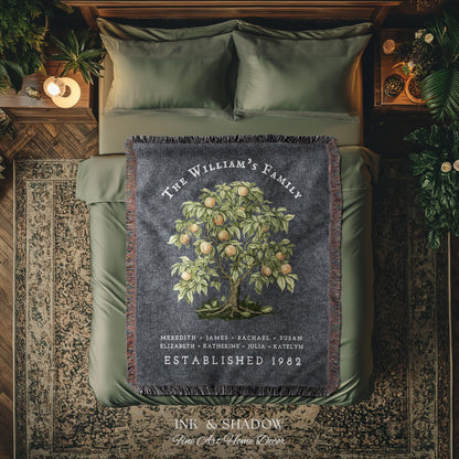 Peach Tree Family Name Blanket | Customized Family Tree Blanket Custom Family Gift Sentimental Gift for Mom Personalized Family Name Gift |