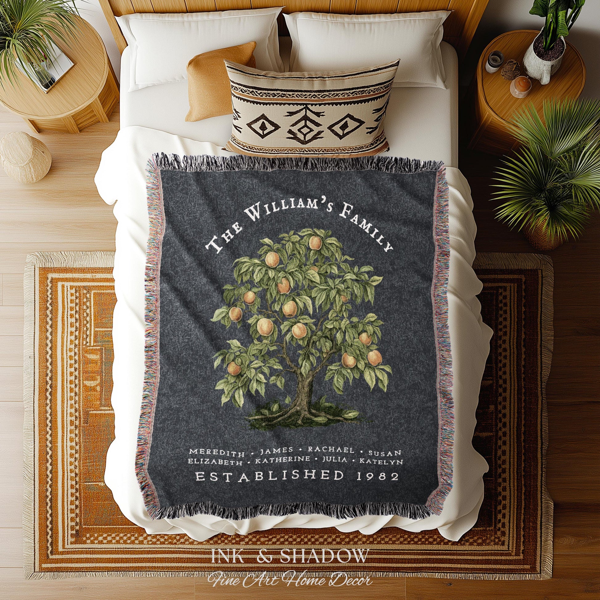 Peach Tree Family Name Blanket | Customized Family Tree Blanket Custom Family Gift Sentimental Gift for Mom Personalized Family Name Gift |