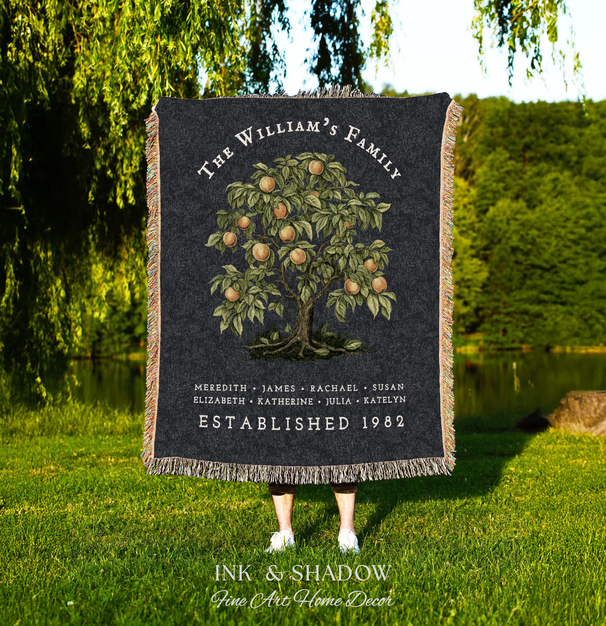 Peach Tree Family Name Blanket | Customized Family Tree Blanket Custom Family Gift Sentimental Gift for Mom Personalized Family Name Gift |