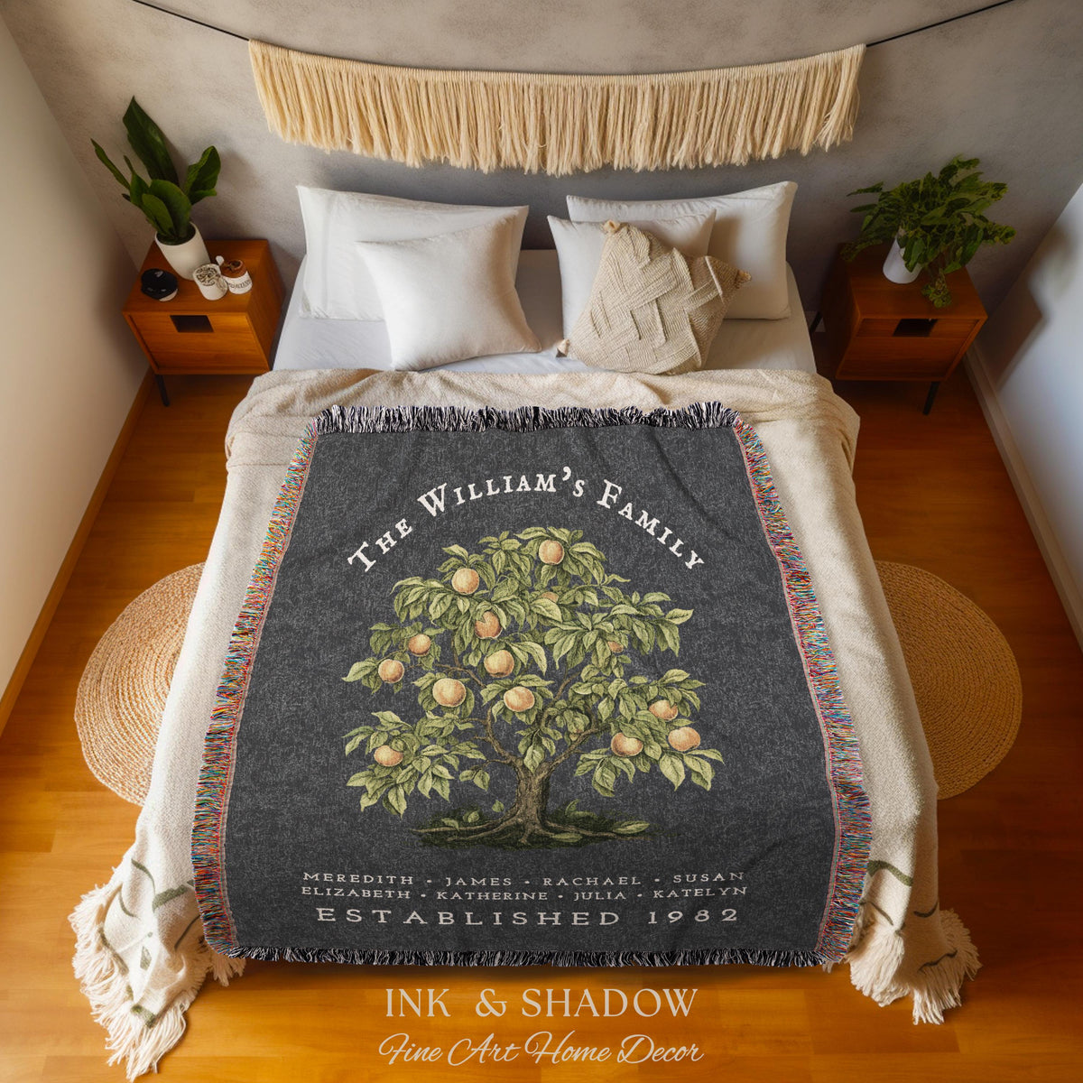 Peach Tree Family Name Blanket | Customized Family Tree Blanket Custom Family Gift Sentimental Gift for Mom Personalized Family Name Gift |