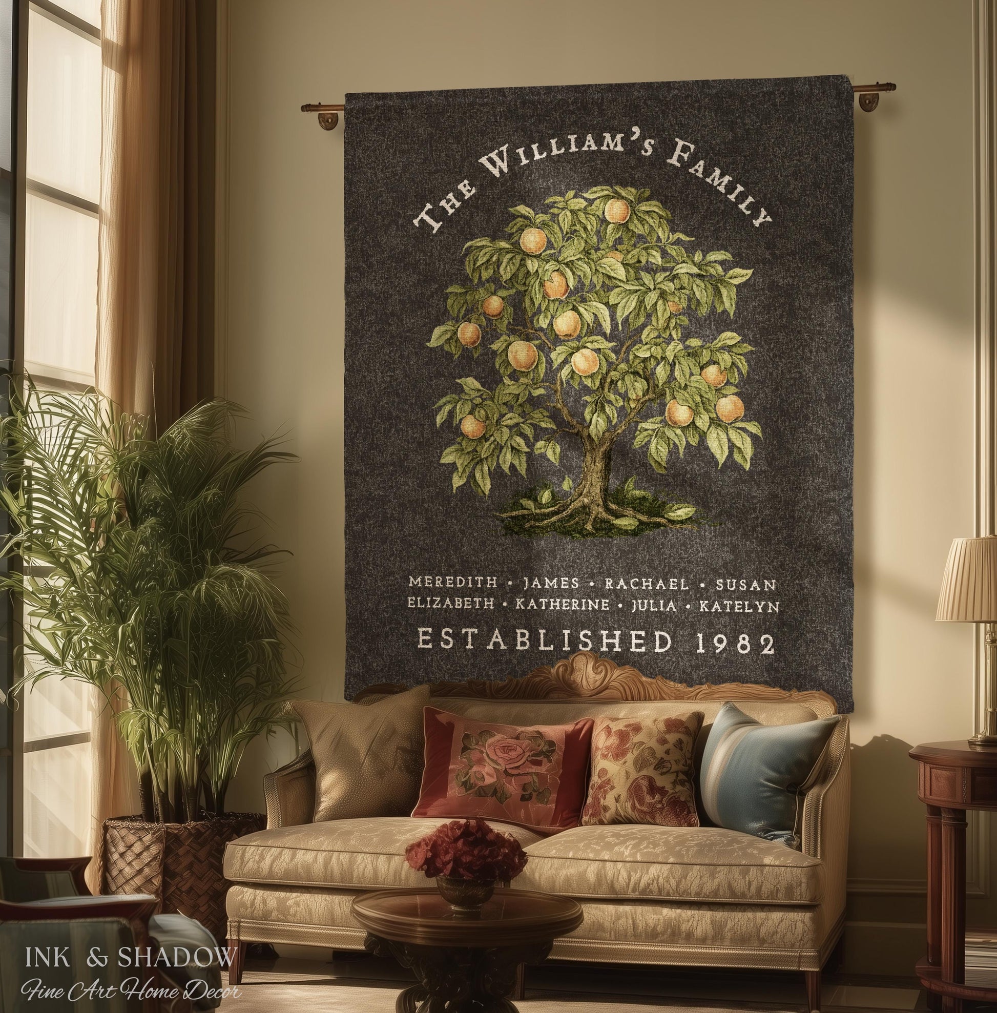 Peach Tree Family Name Blanket | Customized Family Tree Blanket Custom Family Gift Sentimental Gift for Mom Personalized Family Name Gift |