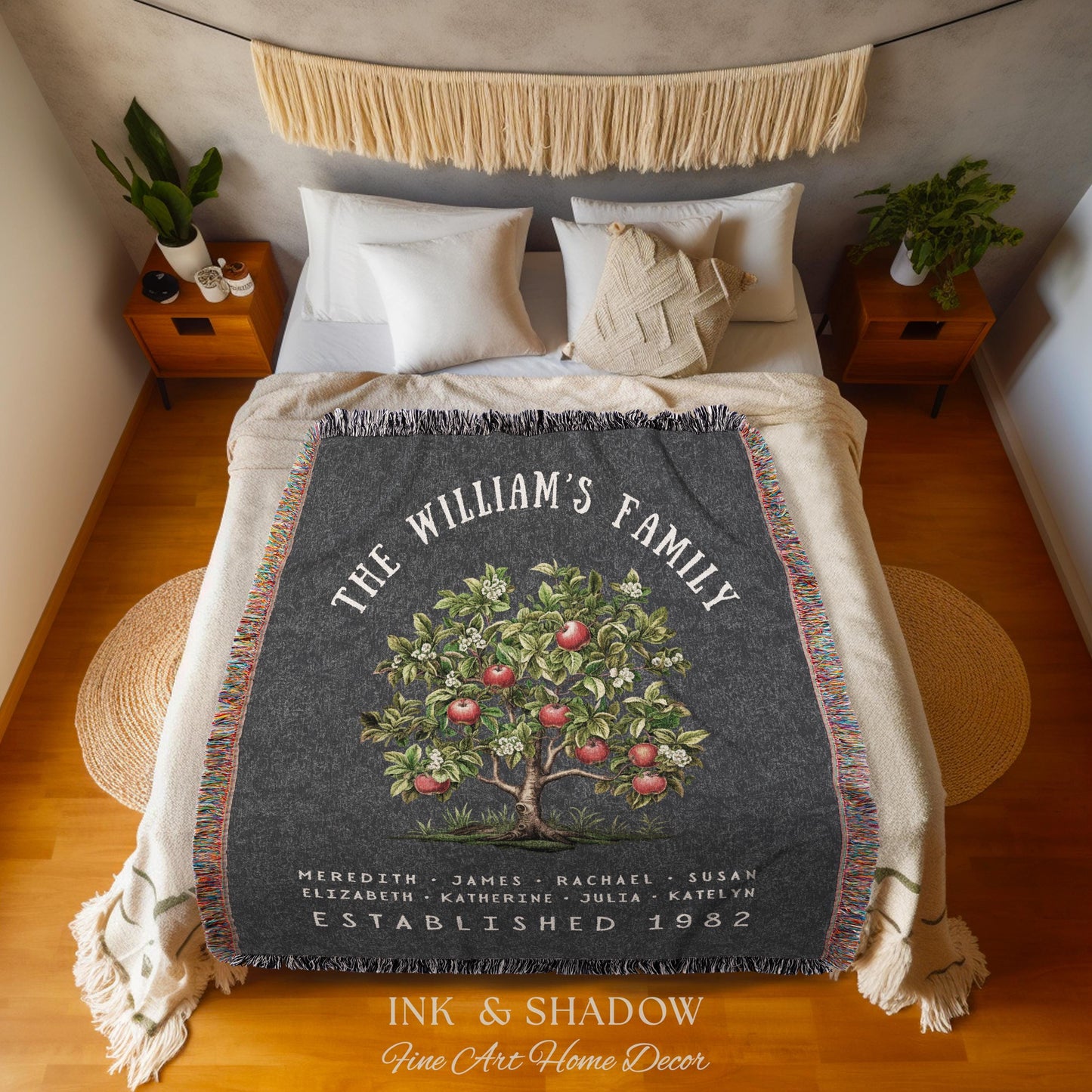 Apple Tree Custom Family Blanket | Family Tree Wall Art Blanket Custom Family Gift Sentimental Gift for Mom Personalized Family Name Gift |
