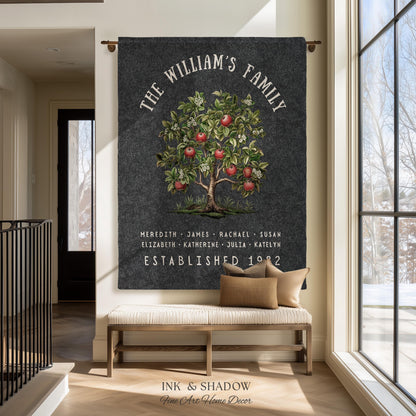 Apple Tree Custom Family Blanket | Family Tree Wall Art Blanket Custom Family Gift Sentimental Gift for Mom Personalized Family Name Gift |