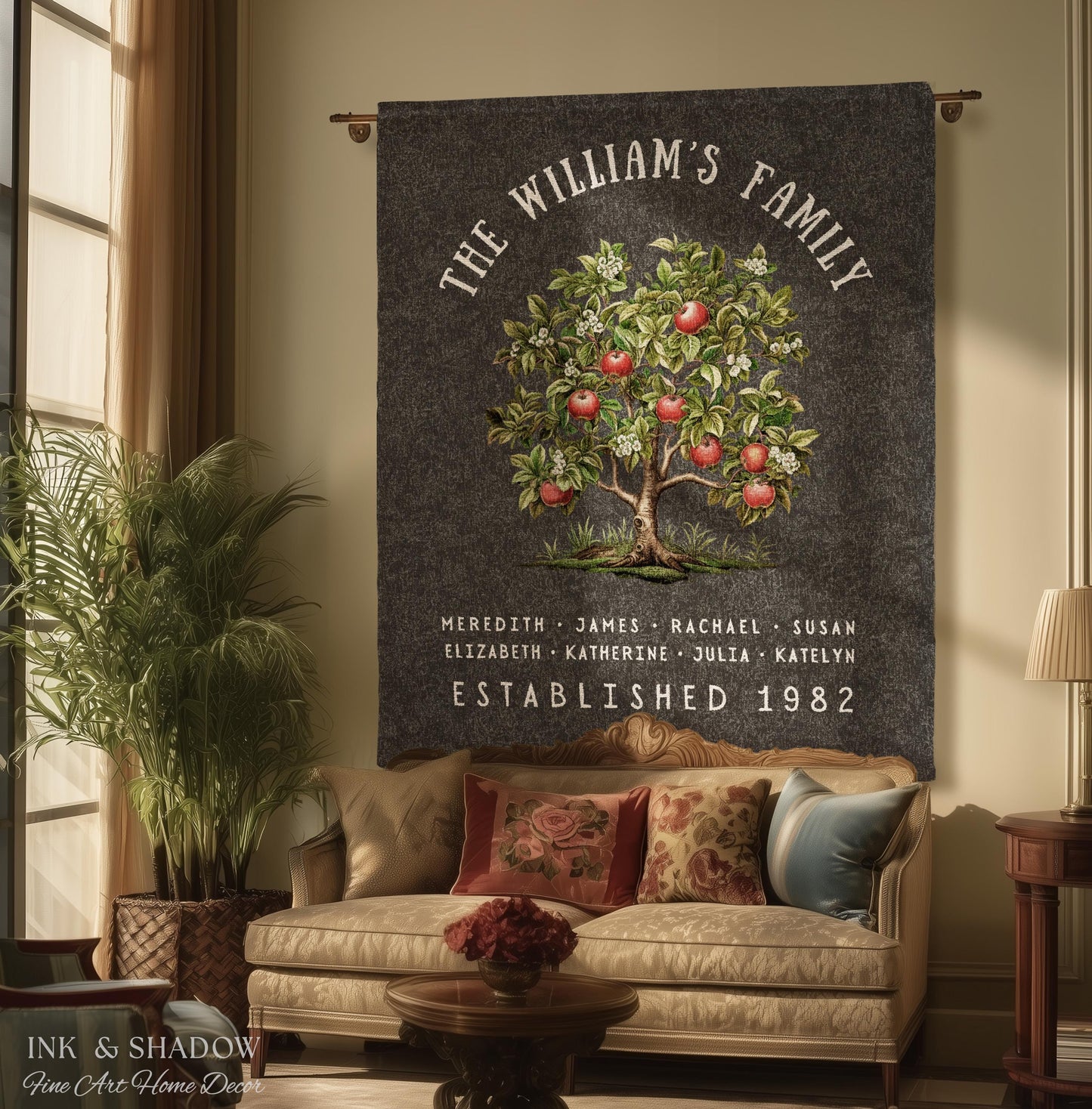 Apple Tree Custom Family Blanket | Family Tree Wall Art Blanket Custom Family Gift Sentimental Gift for Mom Personalized Family Name Gift |