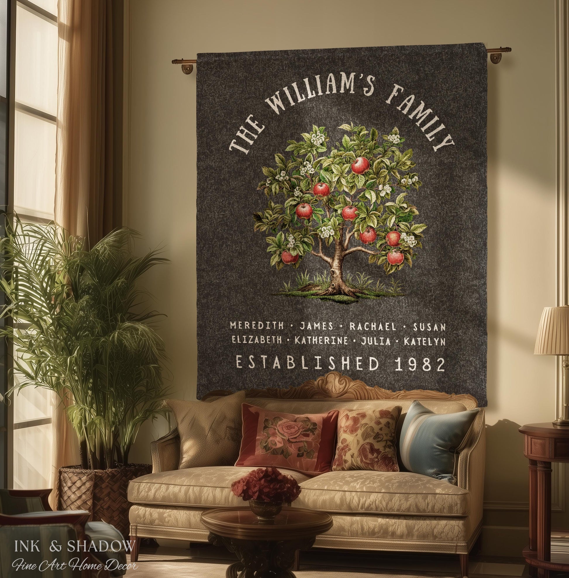 Apple Tree Custom Family Blanket | Family Tree Wall Art Blanket Custom Family Gift Sentimental Gift for Mom Personalized Family Name Gift |