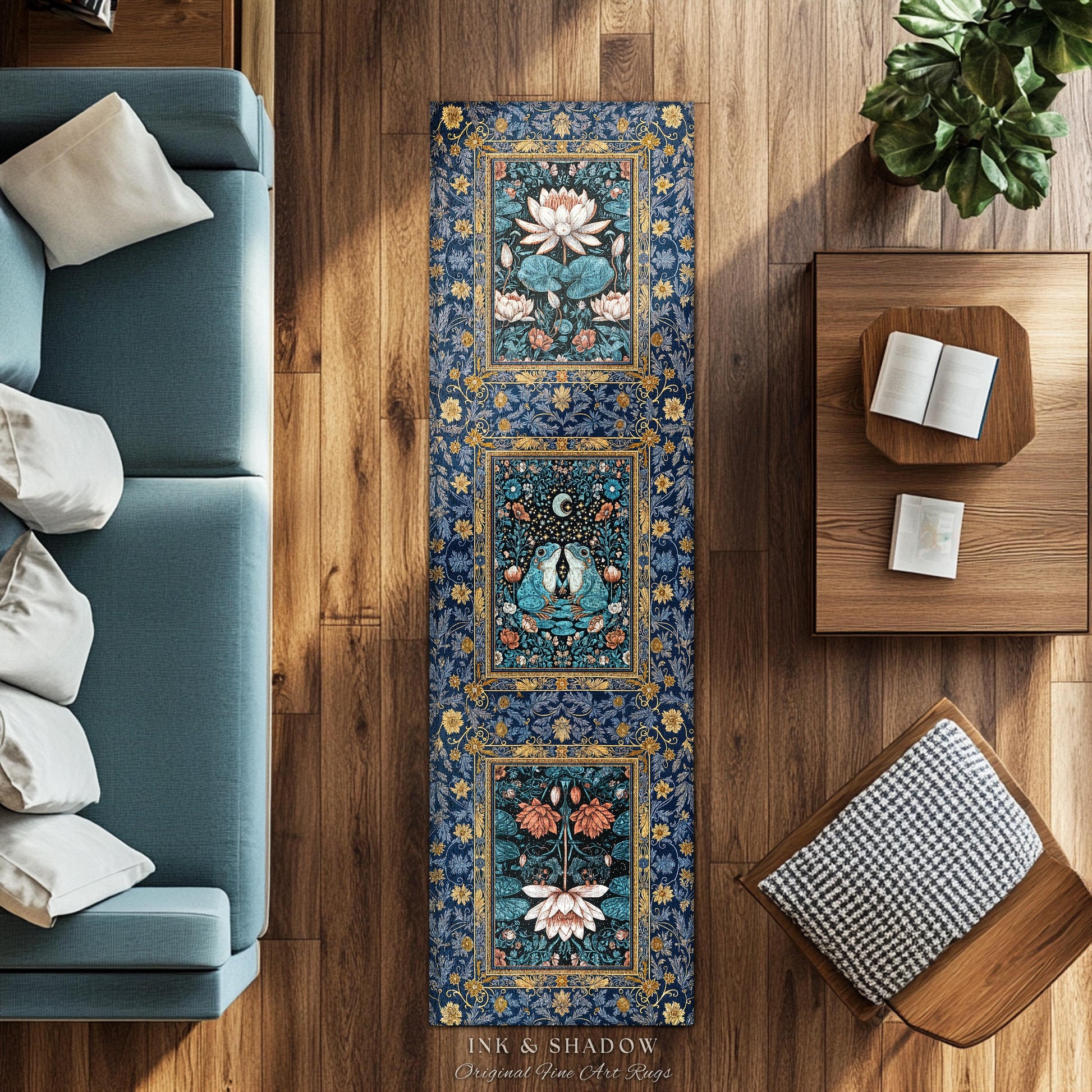 Witchy Whimsical Frog Lovers Rug | Enchanted Bedroom Mystical Cottagecore Style Fairycore Woodland Romance Goblincore Moody Botanical Style