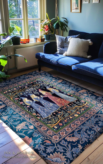 Medieval Coven Celestial Accent Rug | Moody Aesthetic Witches Enchanted Art Nouveau Gothic Ethereal Folklore Bedroom Area Rug Ornate Magic |