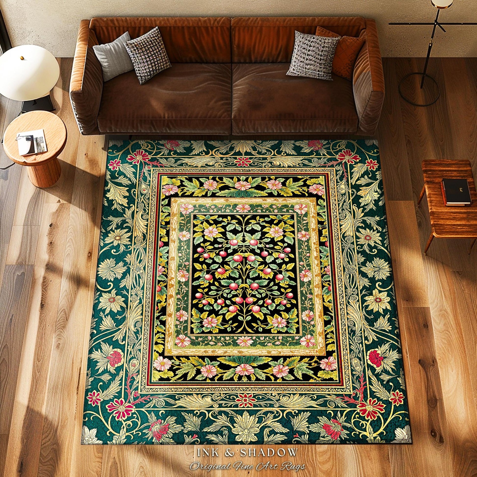 Botanical Abundance Gothic Area Rug | Baroque Rococo Garden Design Romantic Floral Accent Romantic Dark Cottagecore Vintage Botanical Decor