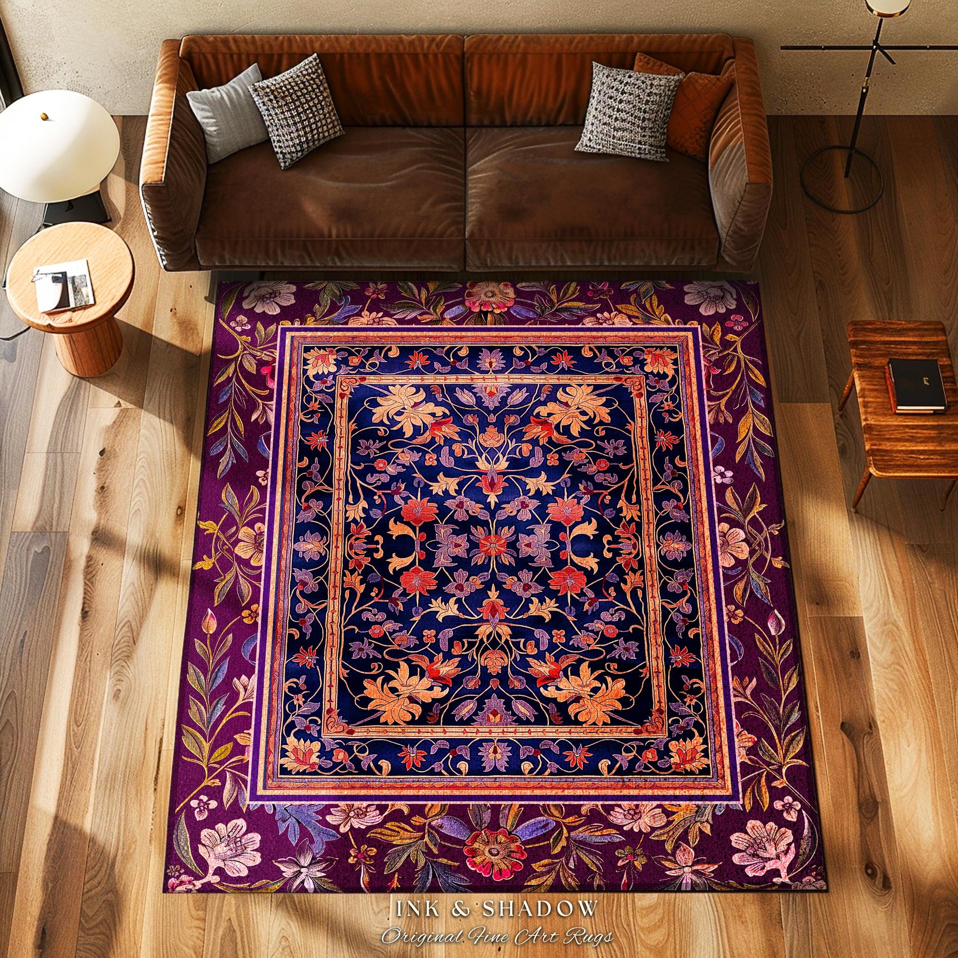 Whimsical Purple Whimsigothic Area Rug | Fairycore Dark Floral Victorian Cottagecore Witchy Wildflower Home Decor Renaissance Princesscore |