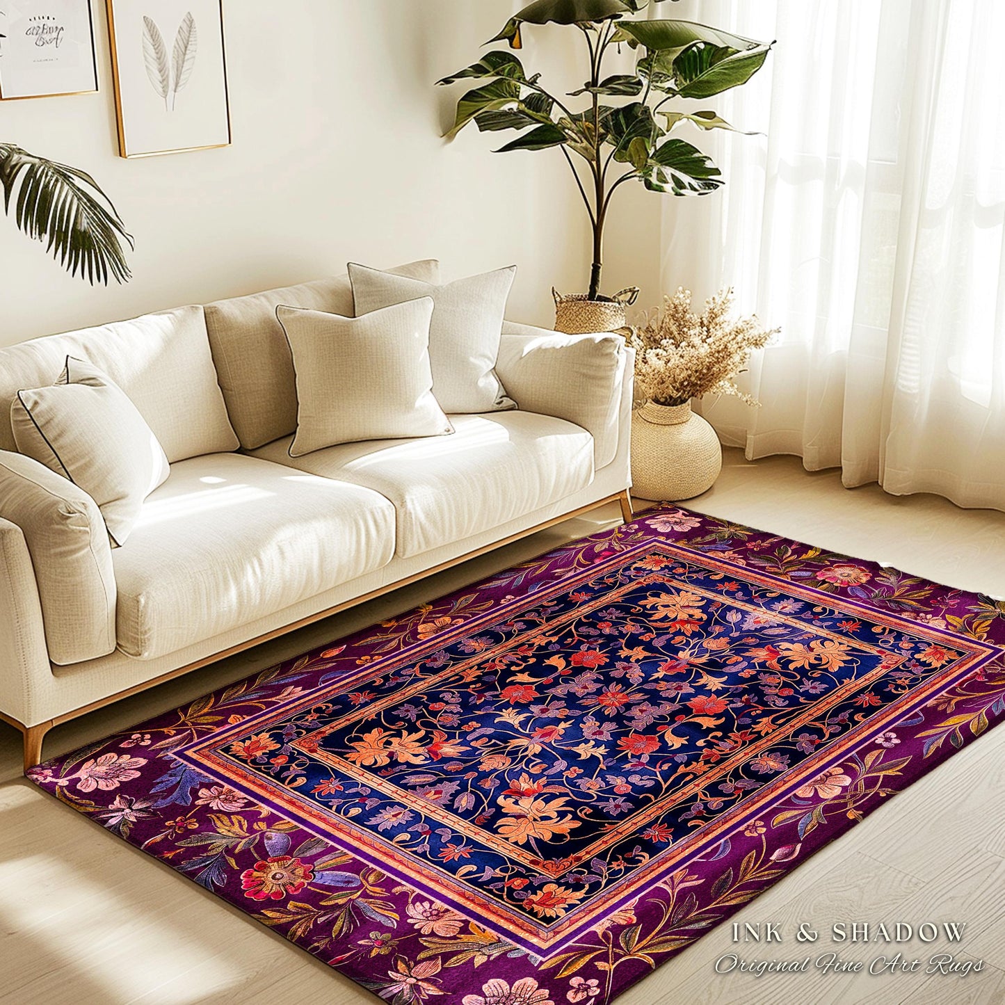 Whimsical Purple Whimsigothic Area Rug | Fairycore Dark Floral Victorian Cottagecore Witchy Wildflower Home Decor Renaissance Princesscore |