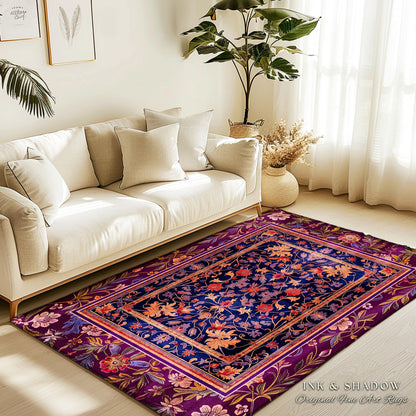 Whimsical Purple Whimsigothic Area Rug | Fairycore Dark Floral Victorian Cottagecore Witchy Wildflower Home Decor Renaissance Princesscore |