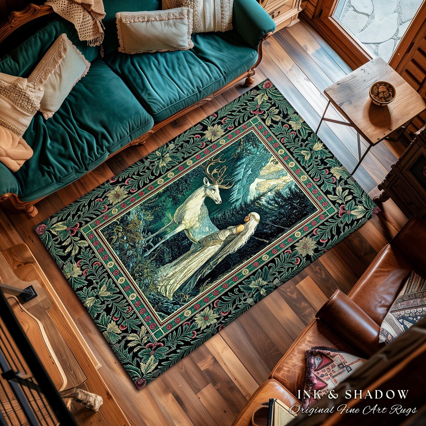 Magic Forest Princess Area Rug | Fairytale Fantasy Renaissance Dark Academia Forest Spirit Ethereal Woodland Folklore Accent Rug Elegant |